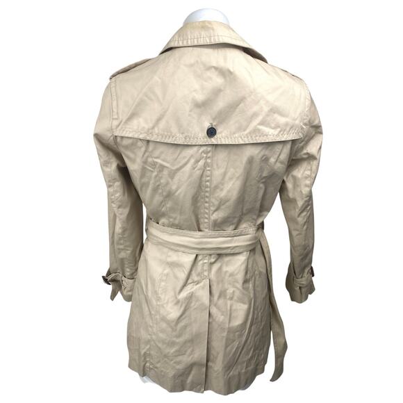 Banana Republic Beige Khaki Double Breasted Tie Waist Trench Coat Jacket Size SP - Picture 2 of 5